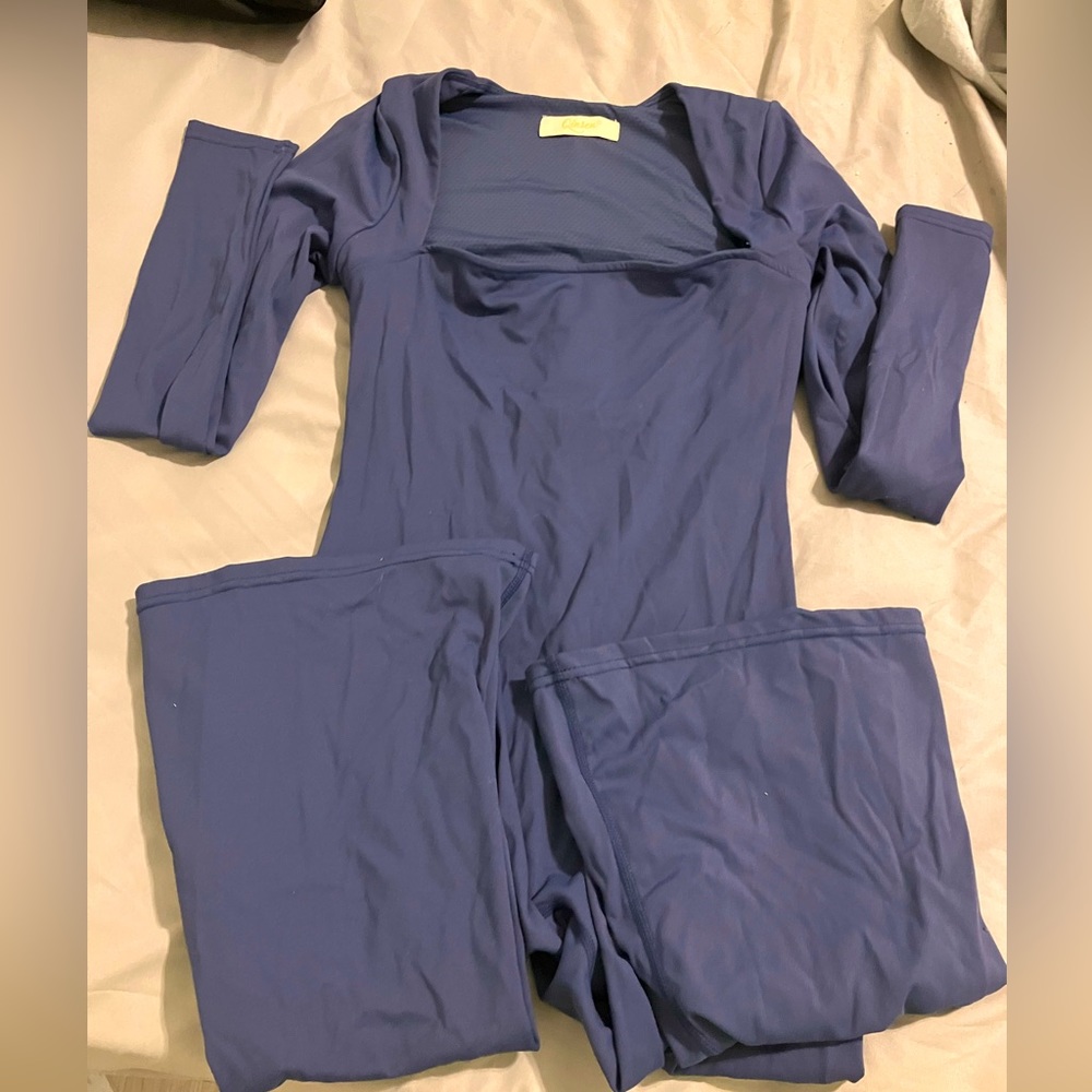 Amazon navy blue, flared, square neck jumpsuit. Never worn and size small